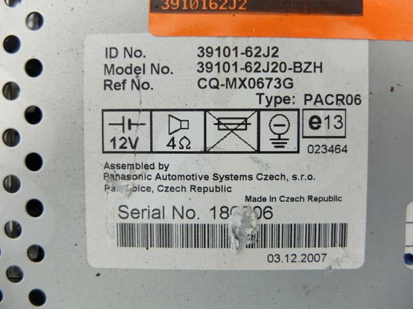 Cd Rádió  Suzuki Swift 39101-62J2 PACR05 CQ-MX0673G