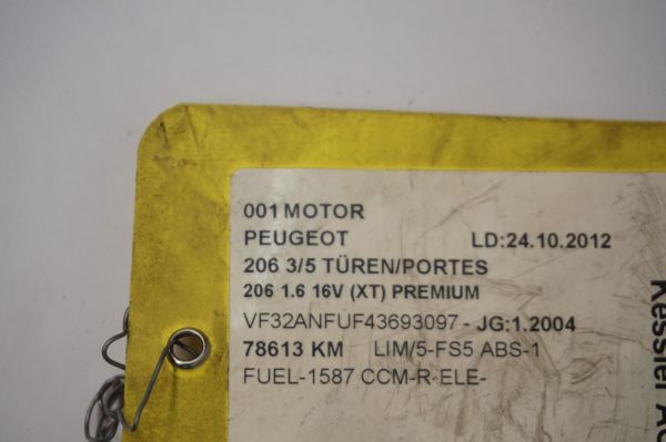 Motorblokk 1,6 16v NFU 10FX4W Peugeot 206 79000km