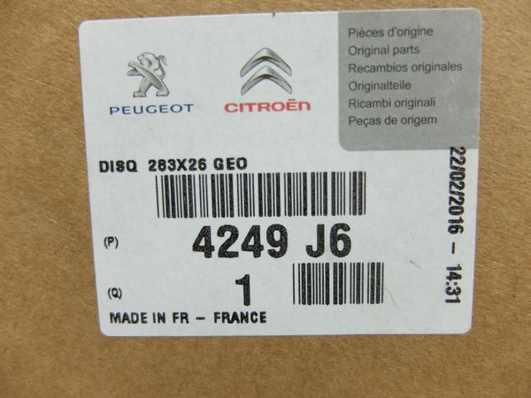 Féktárcsa Elöl Eredeti Citroen Peugeot C4 Berlingo 207 308 283mm 4249J6