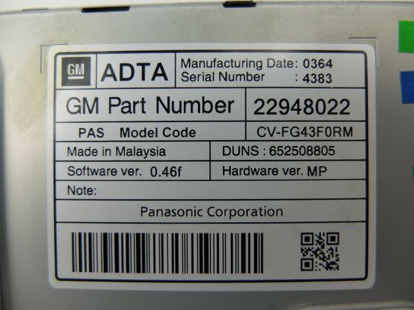 Navigáció Kijelző  Opel Meriva B 22948022 CV-FG43F0RM Panasonic