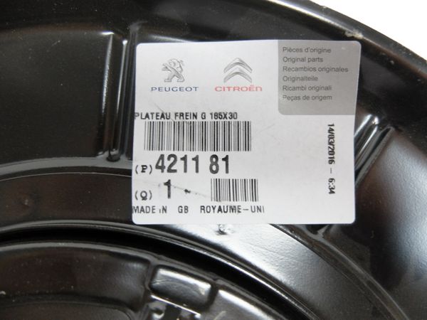 Fék Porvédő Lemez Hátul Bal Eredeti Peugeot 406 421181