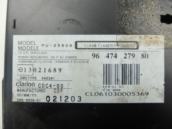 Cd Lemez Cserélő  9647427980 PU-2590A Citroen Peugeot Clarion 1026