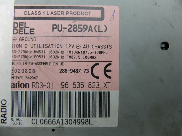 Cd Rádió  Peugeot 206 96635823XT PU-2859A Clarion 1296