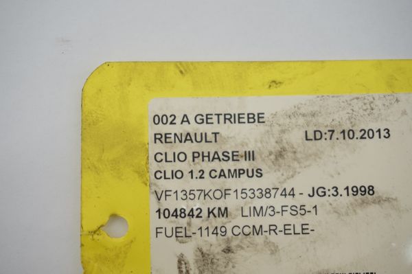 Sebességváltó JB1138 1,2 Renault Clio 2 105000km 7701352459
