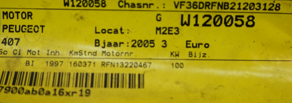Benzinmotor RFN 10LH2W 2.0 16v Peugeot 407 160371 km 2005