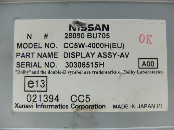 Navigáció Kijelző  Nissan Almera 28090BU705 CC5W-400H