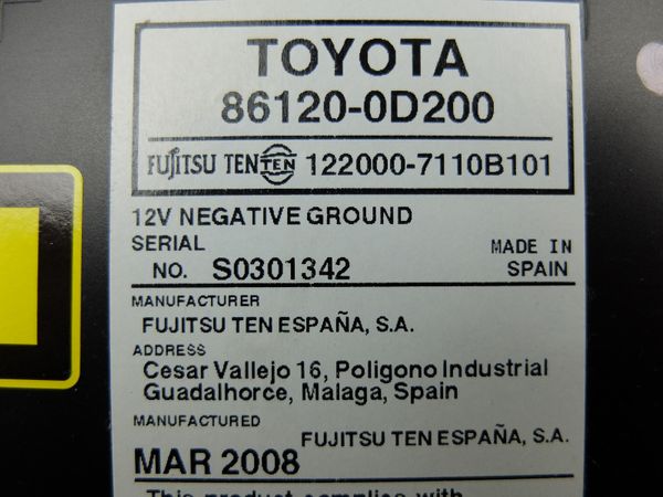 Cd Rádió  Toyota Yaris 86120-0D200 122000-7110B101