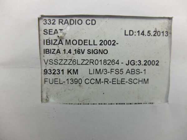 Cd Rádió Seat Ibiza 6L0035156 9.18428-81 ALANA