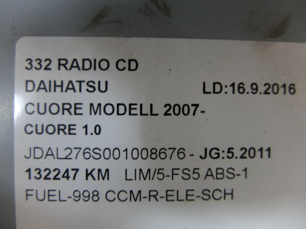 Cd Rádió Daihatsu Cuore 86180-B2430 CQ-JD3770AW 1055